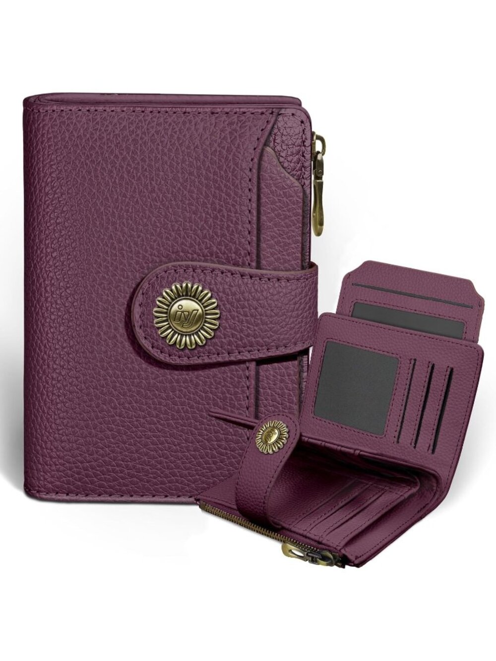 〽️Women Deep Violet PU Leather RFID Blocking Bifold Wallet 14 Card Slots, Cash P